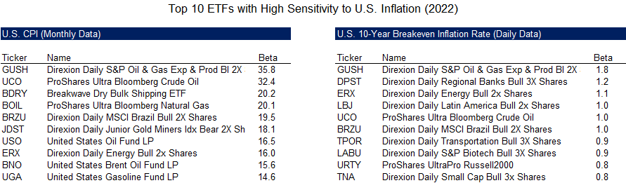 Top 10 ETFs with High Sensitivity to U.S. Inflation (2022)