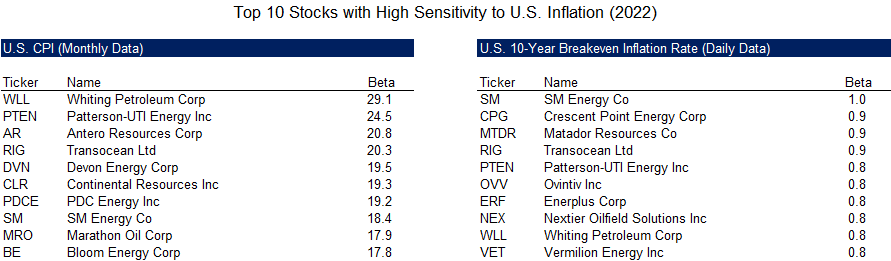 Top 10 Stocks with High Sensitivity to U.S. Inflation (2022)